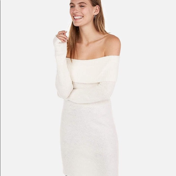 off shoulder white sweater dress